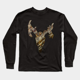 Psychedelic Deer Skull Made of Hands Black and Gold Metal Long Sleeve T-Shirt